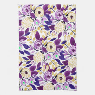 Linge De Cuisine Yellow Purple Floral Bouquet Watercolor