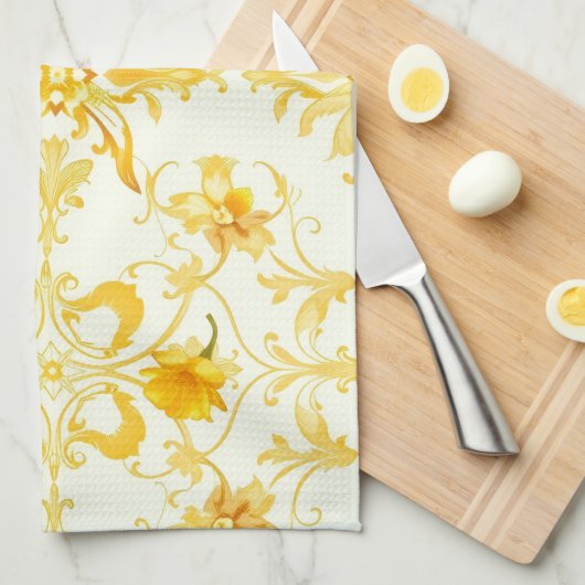 Linge De Cuisine Yellow Tulip Damask Easter Kitchen Towel (Quart Plié)