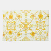 Linge De Cuisine Yellow Tulip Damask Easter Kitchen Towel (Horizontal)