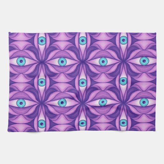 Linge De Cuisine Yeux Bleus Quirky Dans Motif Mystique Violet (Horizontal)
