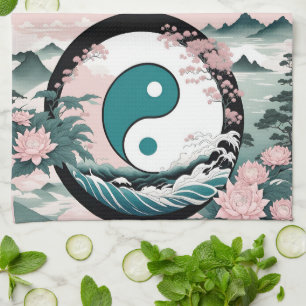 Linge De Cuisine Yin Yang, Floral Montagne Rose Sage Turquoise