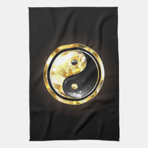Linge De Cuisine Yin Yang or sur noir