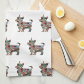 Linge De Cuisine Yorkie Chien race Geo Silhouette Plaid (Quart Plié)