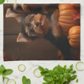 Linge De Cuisine Yorkshire Terrier Chiot Automne Citrouille délice (Plié)