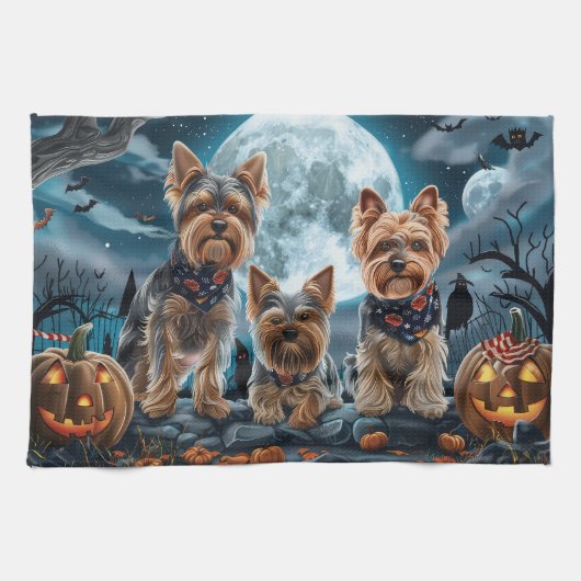 Linge De Cuisine Yorkshire Terrier Halloween Éffrayant (Horizontal)