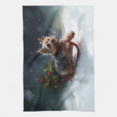 Linge De Cuisine Yorkshire Terrier neige de Noël hiver (Vertical)