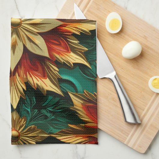 Linge De Cuisine Yuletide Opulence : Threads dorés de Noël (Quart Plié)