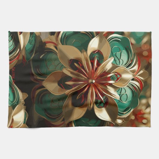 Linge De Cuisine Yuletide Opulence : Threads dorés de Noël (Horizontal)