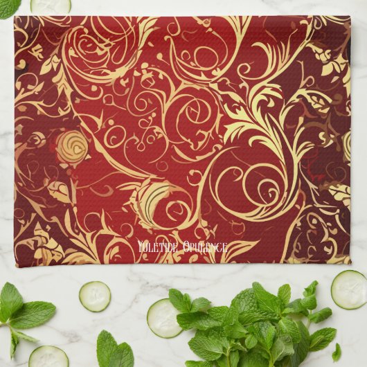 Linge De Cuisine Yuletide Opulence : Threads dorés de Noël (Plié)