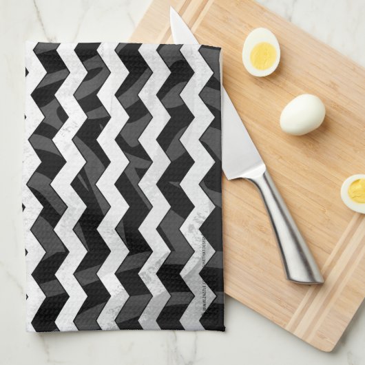 Linge De Cuisine Zebra Black et Grey Chevron (Quart Plié)