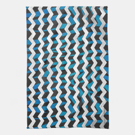 Linge De Cuisine Zebra Chevron noir et bleu (Vertical)