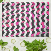Linge De Cuisine Zebra Chevron noir et rose chaud (Plié)