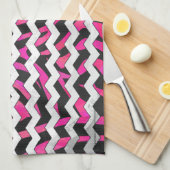 Linge De Cuisine Zebra Chevron noir et rose chaud (Quart Plié)
