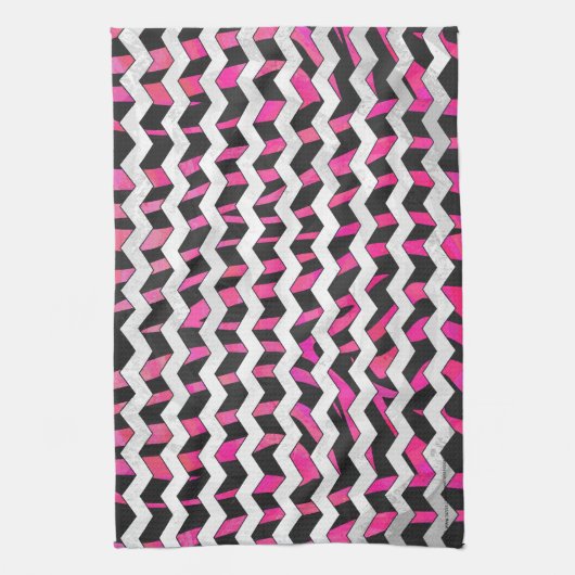 Linge De Cuisine Zebra Chevron noir et rose chaud (Vertical)