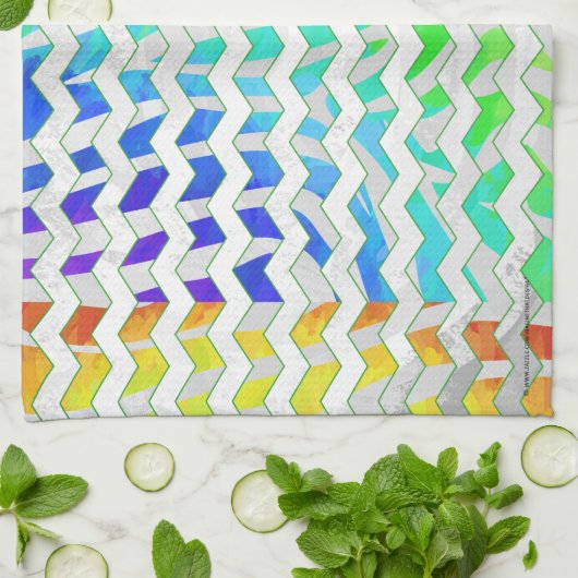 Linge De Cuisine Zebra Chevron Rainbow et White Print (Plié)