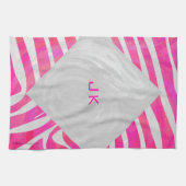 Linge De Cuisine Zebra Hot rose et blanc avec Monogramme (Horizontal)