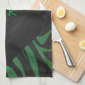 Linge De Cuisine Zebra Monogramme noir et vert (Quart Plié)
