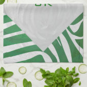 Linge De Cuisine Zebra Monogramme Vert et Blanc Impression (Plié)