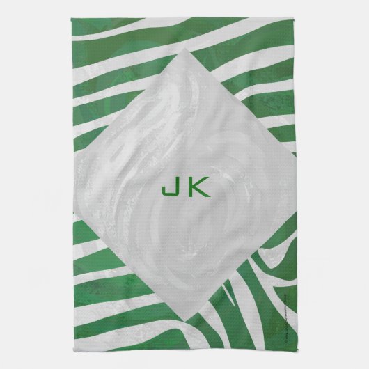 Linge De Cuisine Zebra Monogramme Vert et Blanc Impression (Vertical)