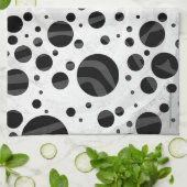 Linge De Cuisine Zebra Polka point noir et gris impression (Plié)
