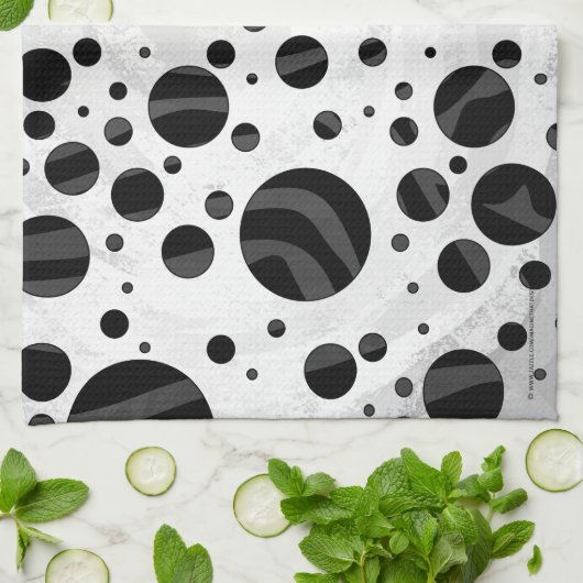 Linge De Cuisine Zebra Polka point noir et gris impression (Plié)