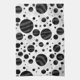 Linge De Cuisine Zebra Polka point noir et gris impression
