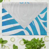 Linge De Cuisine Zèbre bleu et blanc avec Monogramme (Plié)