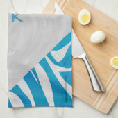 Linge De Cuisine Zèbre bleu et blanc avec Monogramme (Quart Plié)