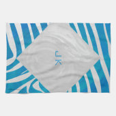 Linge De Cuisine Zèbre bleu et blanc avec Monogramme (Horizontal)
