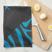 Linge De Cuisine Zèbre noir et bleu avec Monogramme (Quart Plié)