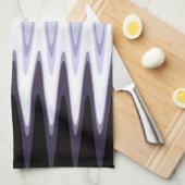 Linge De Cuisine Zig Zag noir blanc gris foncé violet Motif beige (Quart Plié)