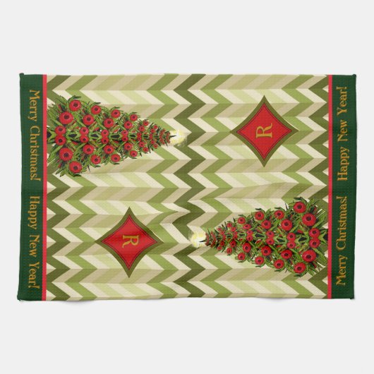 Linge De Cuisine Zigzag Arbre de Noël - Monogramme (Horizontal)