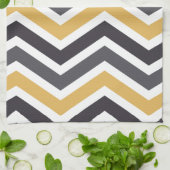 Linge De Cuisine ZigZag Chevron Or Et Gris (Plié)