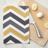 Linge De Cuisine ZigZag Chevron Or Et Gris (Quart Plié)