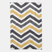 Linge De Cuisine ZigZag Chevron Or Et Gris (Vertical)