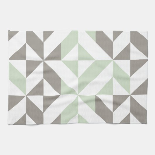 Linge De Cuisine ZigZag géométrique Sage Green et Silver (Horizontal)