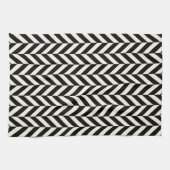 Linge De Cuisine Zigzag Herringbone Noir et crème (Horizontal)