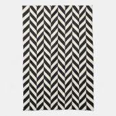 Linge De Cuisine Zigzag Herringbone Noir et crème (Vertical)
