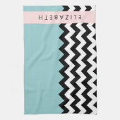 Linge De Cuisine Zigzag noir et blanc, Chevron, Bleu, Votre nom (Vertical)