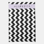 Linge De Cuisine Zigzag noir et blanc, Motif Chevron, Votre nom (Vertical)