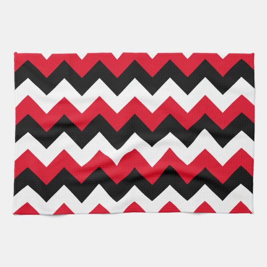 Linge De Cuisine Zigzag noir et blanc rouge (Horizontal)