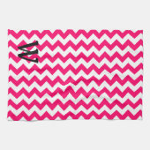 Linge De Cuisine Zigzag rose vif monogramme (Horizontal)
