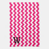 Linge De Cuisine Zigzag rose vif monogramme (Vertical)