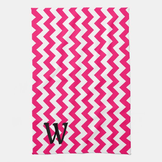 Linge De Cuisine Zigzag rose vif monogramme (Vertical)