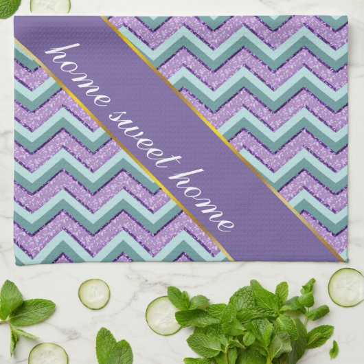 Linge De Cuisine ZigZag turquoise et Améthyste (Plié)