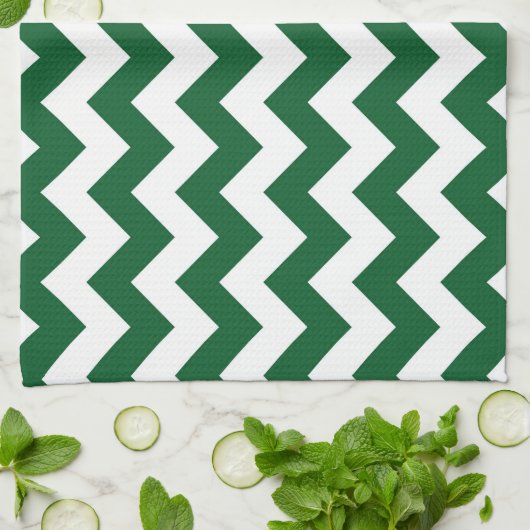 Linge De Cuisine Zigzag Vert et Blanc (Plié)