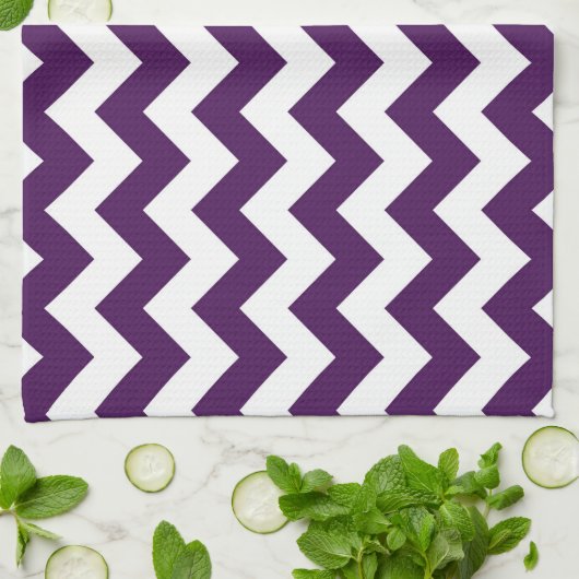 Linge De Cuisine Zigzag violet et blanc (Plié)