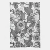 Linge De Cuisine Zinnias, monochrome sur blanc (Vertical)
