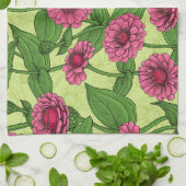 Linge De Cuisine Zinnias rose sur vert clair (Plié)