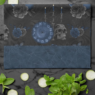 Linge De Cuisine Zodiaque magic   Dark Navy Blue Gothic Skull